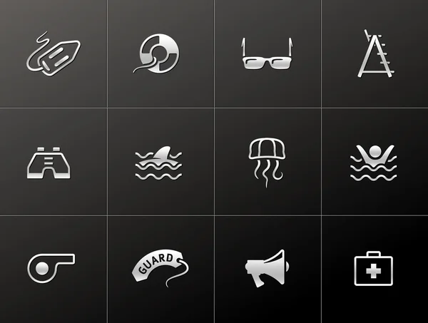 Lifeguard icons in metallic style. — Stock Vector