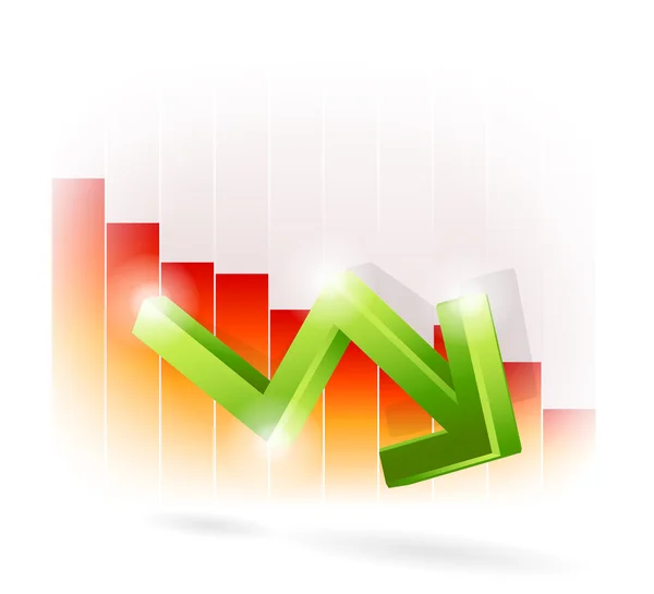 Zöld nyíl-piros oszlopdiagramon — Stock Vector