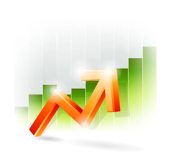 Groene pijl op rode staafdiagram — Stockvector