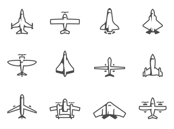 Flugzeug-Silhouetten-Ikonen in schwarz / weiß — Stockvektor