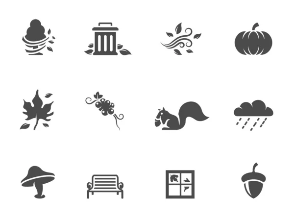 Iconos de otoño en un solo color — Vector de stock