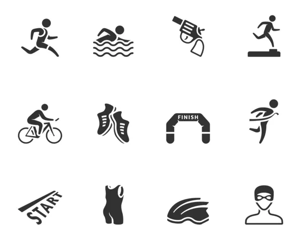 Serie di icone di triathlon in colore singolo Vettoriali Stock Royalty Free