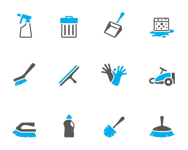 Reiniging gereedschap pictogram serie in duo toonkleuren. Rechtenvrije Stockillustraties