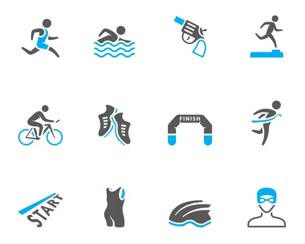 Serie di icone di triathlon in colori tono duo Vettoriale Stock