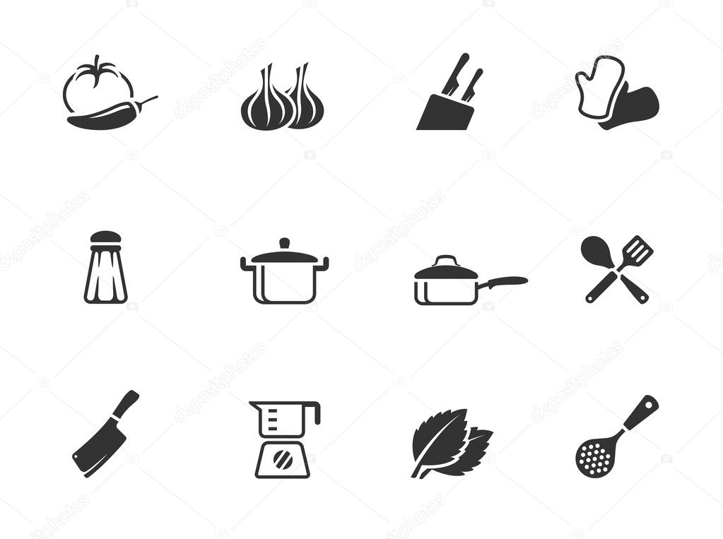 Cooking icons in single color.
