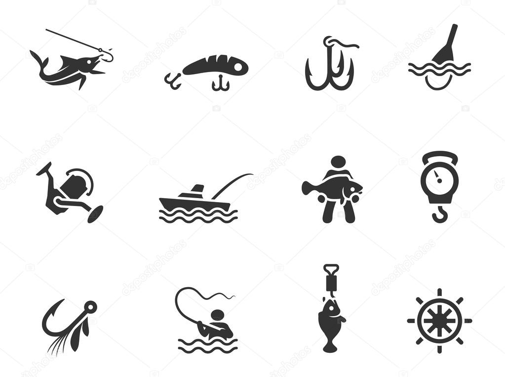 Fishing icons in single color
