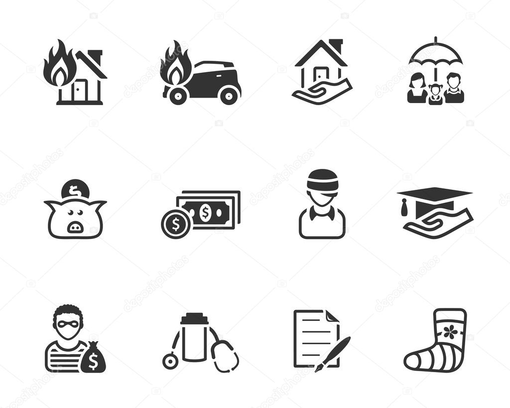 Insurance icons in black and white. Stock Vector Image by ©puruan #38485403