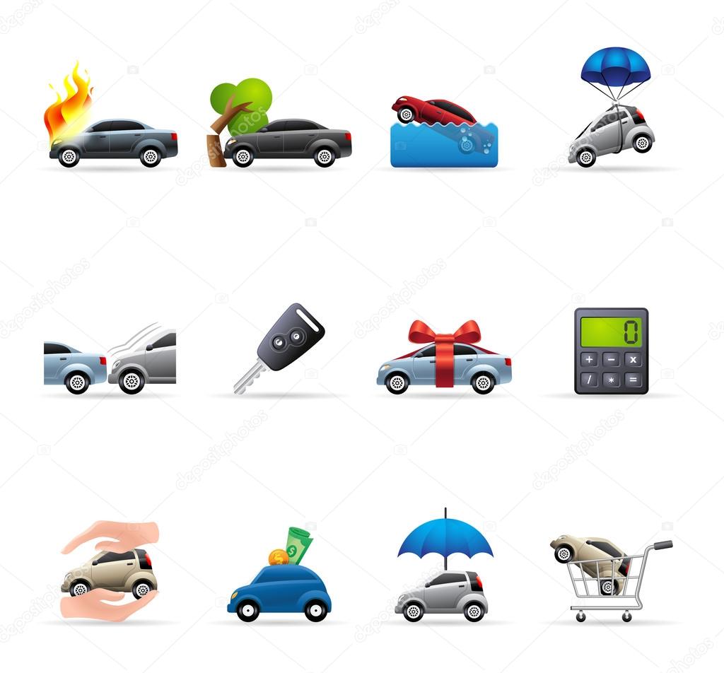 Car insurance icons in colors.