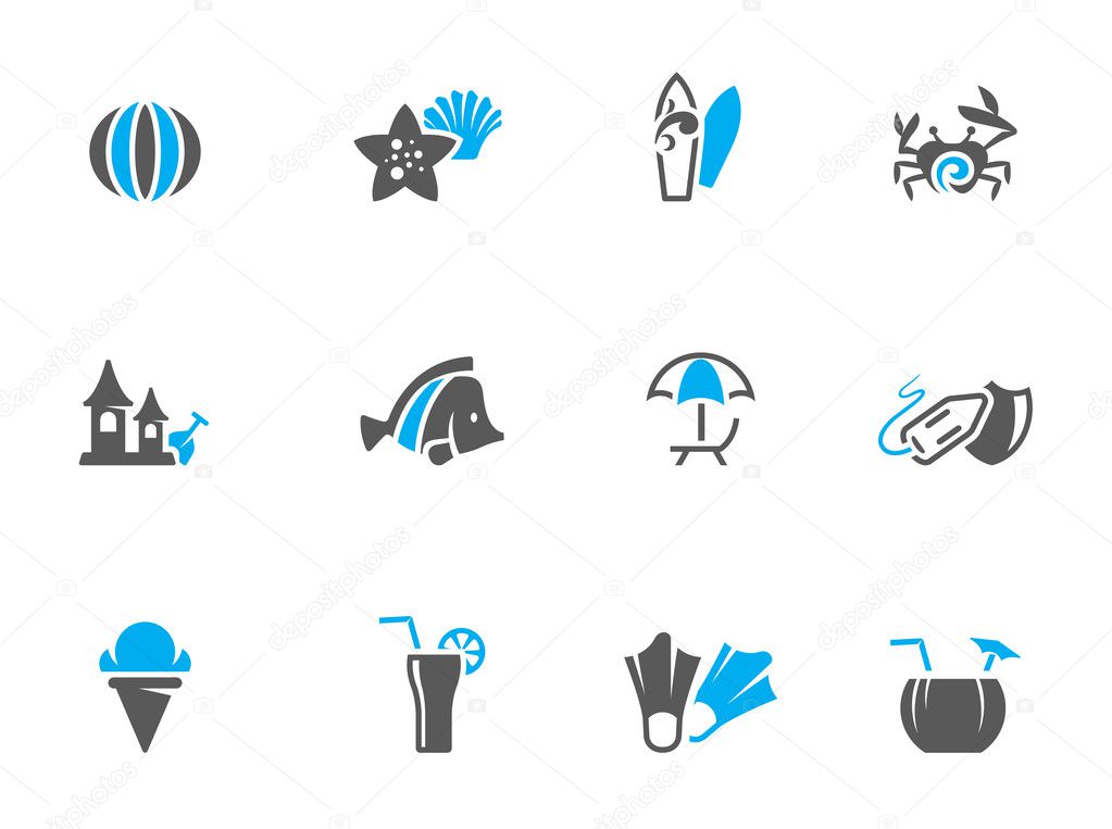 Beach icons in duo tone colors.