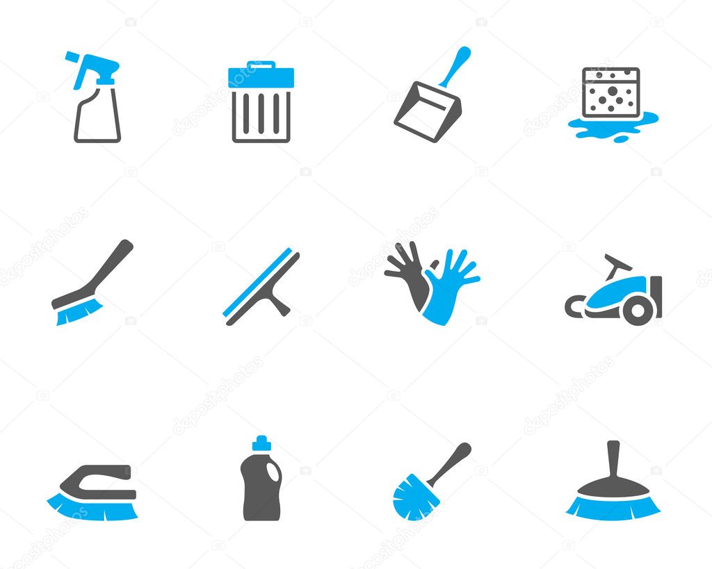 Cleaning tool icon series in duo tone colors.