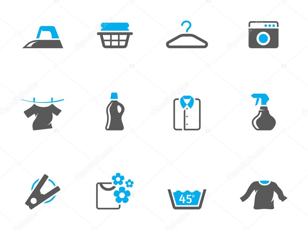Laundry icons in duo tone colors.