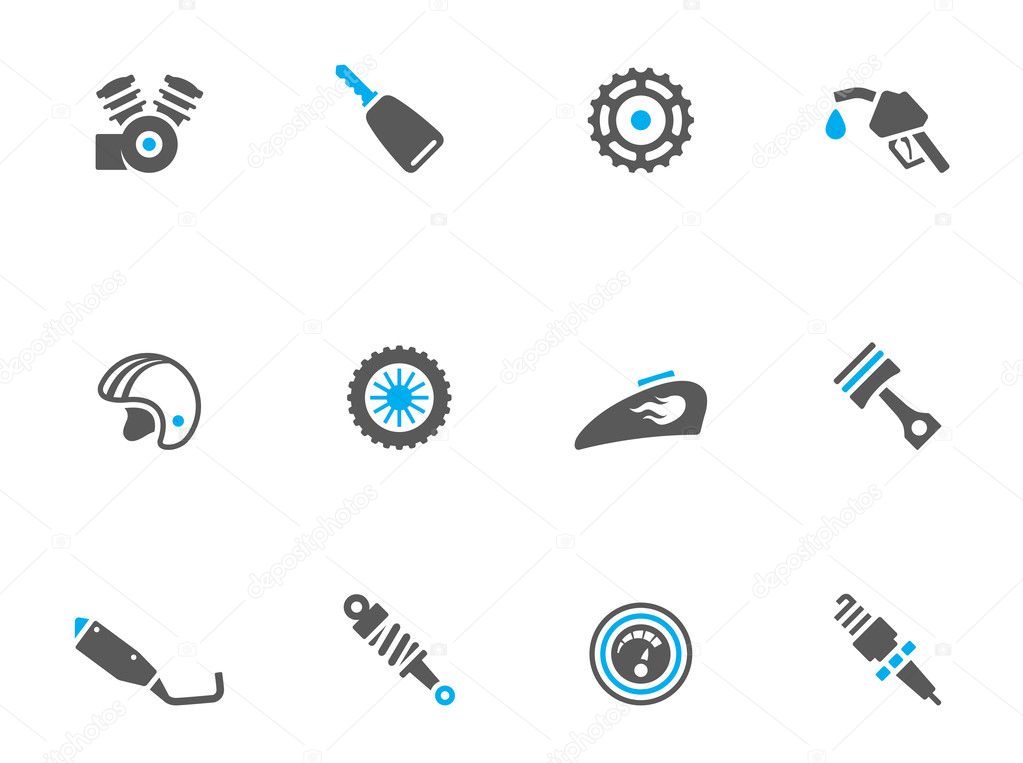 Motorcycle parts icons in duo tone colors.