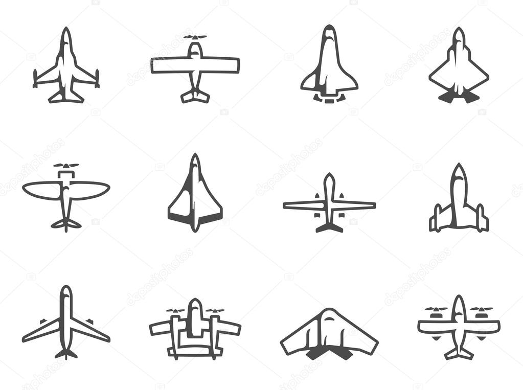 Airplane silhouette icons in black & white