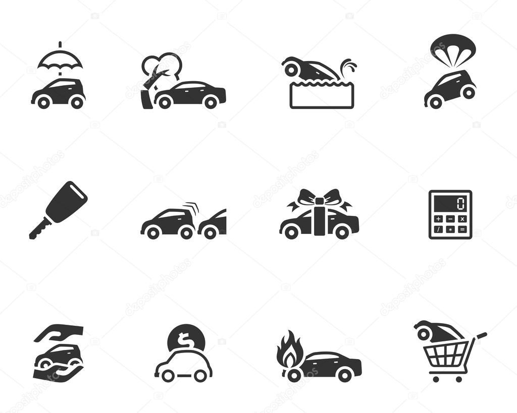 Car insurance icons in single color