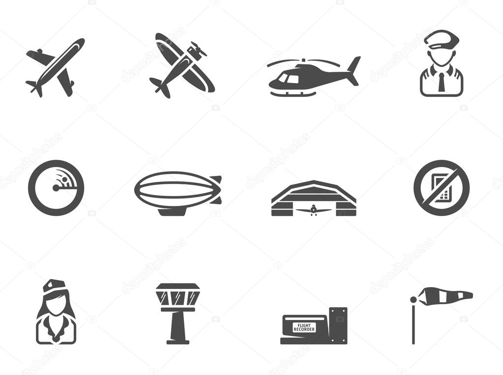 Airplane silhouette icons in black & white