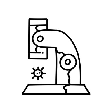Virüs mikroskop altında. El çizimi vektör çizimi. Düzenlenebilir satır vuruşu.