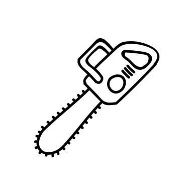 Elektrikli testere ikonu. El çizimi vektör çizimi. Düzenlenebilir satır vuruşu