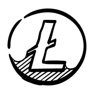 Litecoin kripto para sembolünün el çizimi vektör çizimi.