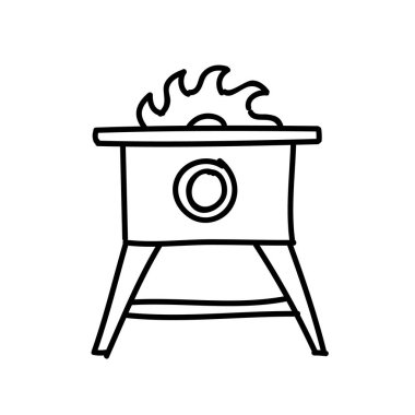 Ahşap masa testeresi ikonu. El çizimi vektör çizimi. Düzenlenebilir satır vuruşu