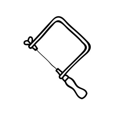 Kuyumcu ayarlanabilir testere simgesi. El çizimi vektör çizimi. Düzenlenebilir satır vuruşu