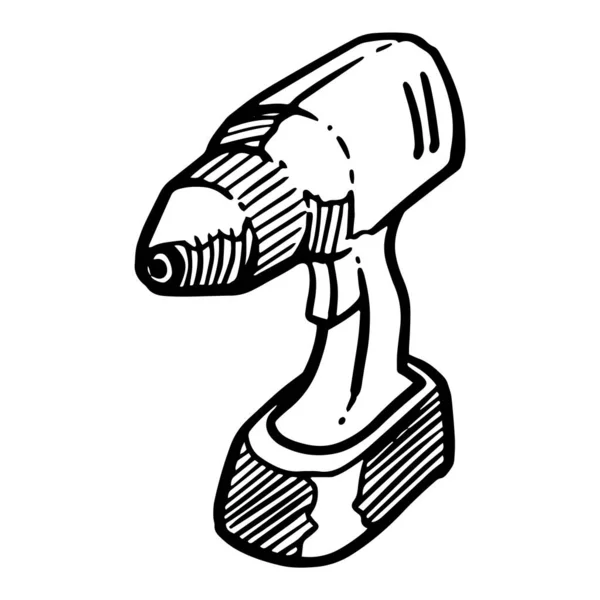 Symbolbild Elektrobohrmaschine Handgezeichnete Vektorillustration Handwerkzeug Für Die Holzbearbeitung — Stockvektor