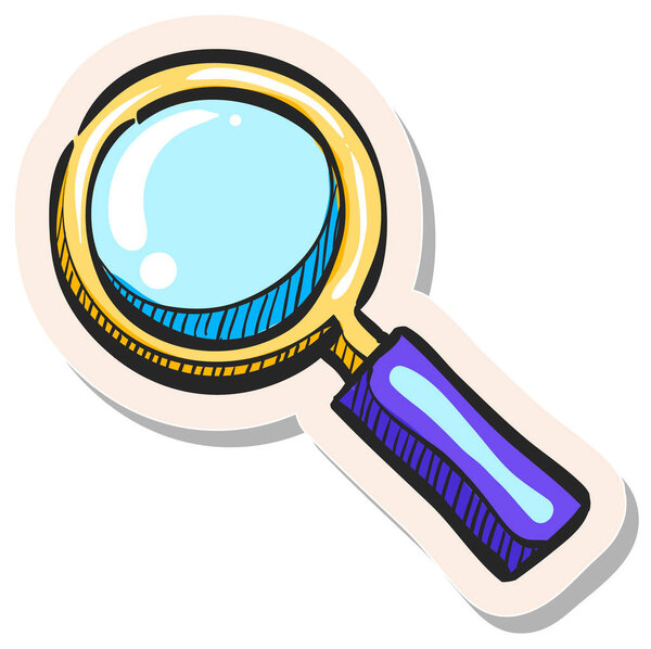 Hand drawn Magnifier icon in sticker style vector illustration