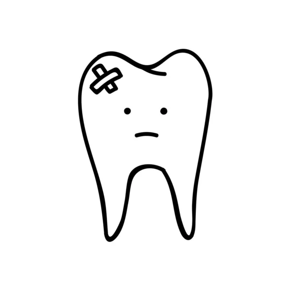 Tooth Bandage Icon Hand Drawn Vector Illustration Editable Line Stroke — Stock Vector