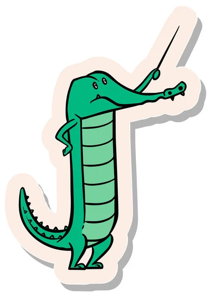 Bâton Maintien Crocodile Dessiné Main Dans Style Autocollant Illustration Vectorielle — Image vectorielle