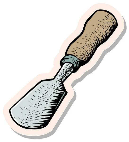 Hand Drawn Half Chisel Woodcut Woodworking Tool Sticker Style Vector — Stock Vector