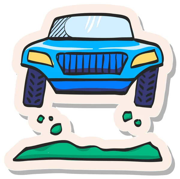 Ícone Carro Rally Desenhado Mão Ilustração Vetorial Estilo Adesivo —  Vetores de Stock