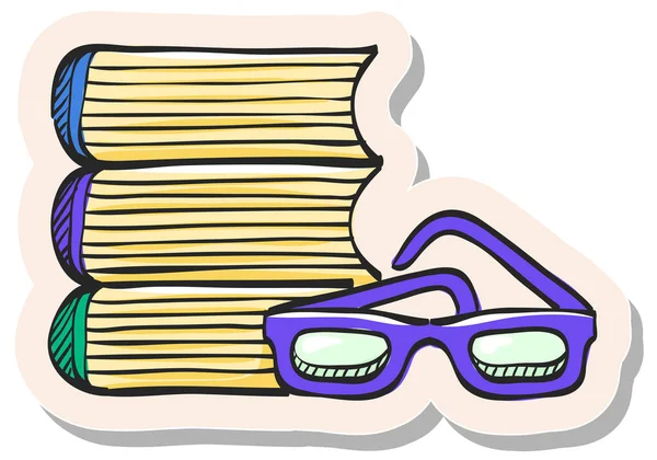 Handritade Böcker Och Glasögon Ikon Klistermärke Stil Vektor Illustration — Stock vektor
