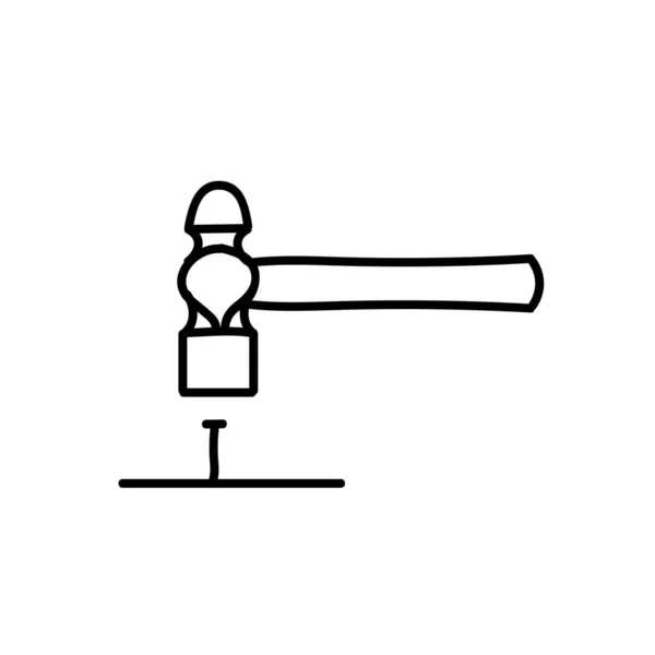 Hammer Knocking Nail Icon Hand Drawn Vector Illustration Editable Line — Stock Vector