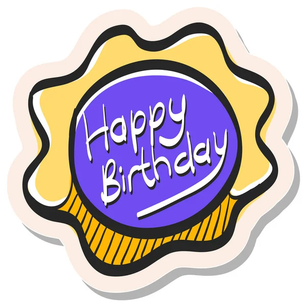 Hand Drawn Birthday Cake Text Icon Sticker Style Vector Illustration — Stock Vector