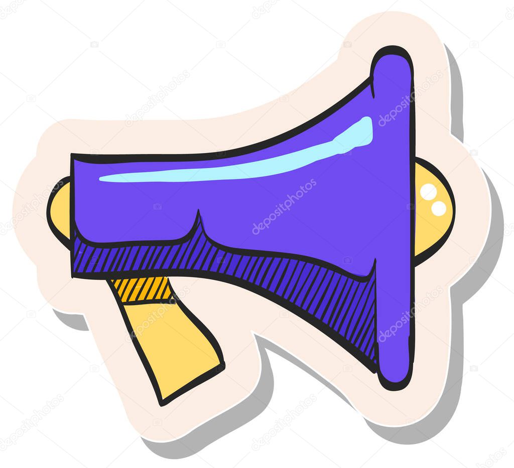 Hand drawn Megaphone icon in sticker style vector illustration