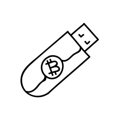 Bitcoin şifreleme çevrimdışı donanım cüzdanı konsepti simgesi. El çizimi vektör çizimi. Düzenlenebilir satır vuruşu.