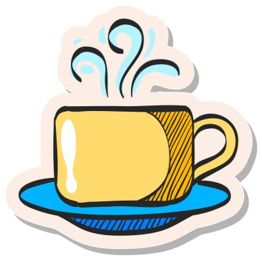 Etiketli kahve fincanı simgesi stili illüstrasyon