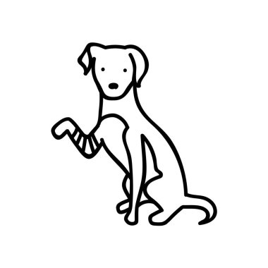 Bacağı yaralı köpek ikonu. El çizimi vektör çizimi. Düzenlenebilir satır vuruşu.