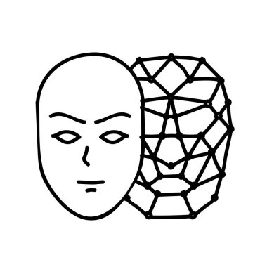 Derin sahte ikon. Yüz değiştirme. El çizimi vektör çizimi. Düzenlenebilir satır vuruşu