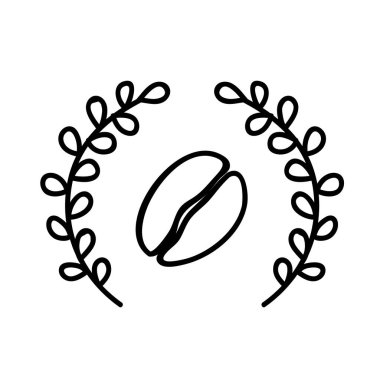 Kahve çekirdeği ve yaprak ikonu. El çizimi vektör çizimi. Düzenlenebilir satır vuruşu.