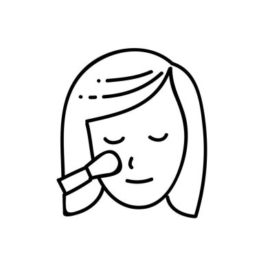 Kadınlar yüz yüze gelir ve makyaj fırçası yaparlar. El çizimi vektör çizimi. Düzenlenebilir satır vuruşu.