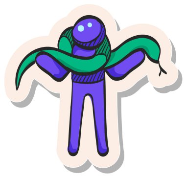 Yapıştırma biçimi illüstrasyonunda yılan simgesi tutan elle çizilmiş adam