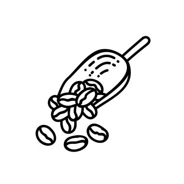 Kahve çekirdeği ve kepçe. El çizimi vektör çizimi. Düzenlenebilir satır vuruşu