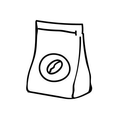 Kahve çekirdeği ve ambalaj ikonu. El çizimi vektör çizimi. Düzenlenebilir satır vuruşu