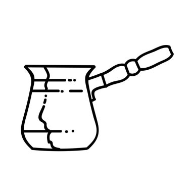 Geleneksel İran kahvesi yapan Türk kahvesi. El çizimi vektör çizimi. Düzenlenebilir satır vuruşu