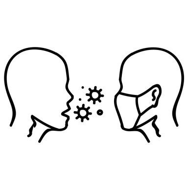 Maskeli adam ve hasta adam ikonu. Yüz maskesi koruması. El çizimi vektör çizimi. Düzenlenebilir satır vuruşu.