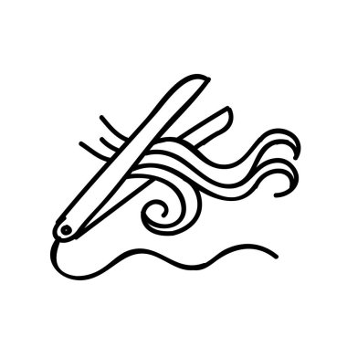 Saç demiri ikonu. Daha düz, kıvırcık, düz. El çizimi vektör çizimi. Düzenlenebilir satır vuruşu