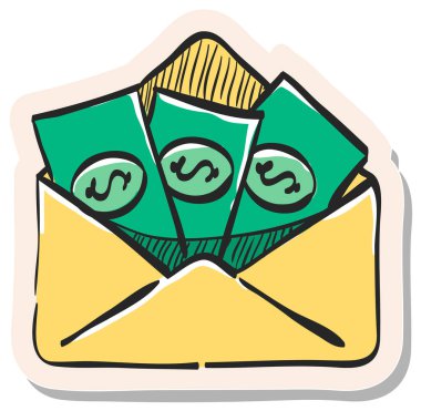 Etiket biçimi illüstrasyonunda elle çizilmiş para zarfı simgesi