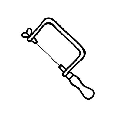 Kuyumcu ayarlanabilir testere simgesi. El çizimi vektör çizimi. Düzenlenebilir satır vuruşu