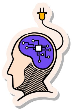 Yapay zeka kavramının etiket biçimi illüstrasyonunda el çizimi simgesi