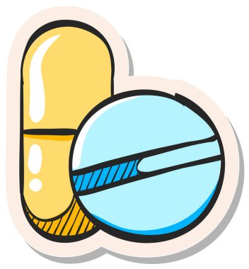 Yapıştırma biçimi illüstrasyonunda el çizimi haplar simgesi